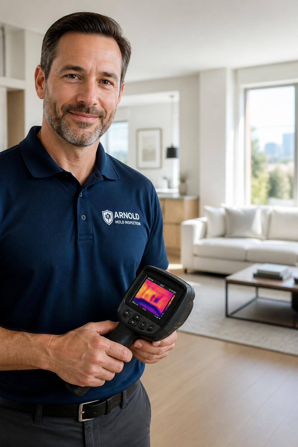Arnold Mold Inspection certified mold inspector performing thermal imaging inspection in Los Angeles, CA